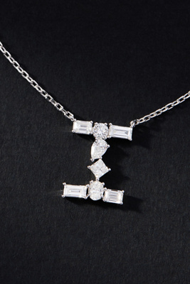 By Anthropologie White Gold Diamond Monogram Necklace In Multicolor