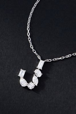 By Anthropologie White Gold Diamond Monogram Necklace In Multicolor