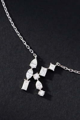 By Anthropologie White Gold Diamond Monogram Necklace In Multicolor