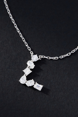 By Anthropologie White Gold Diamond Monogram Necklace In Multicolor