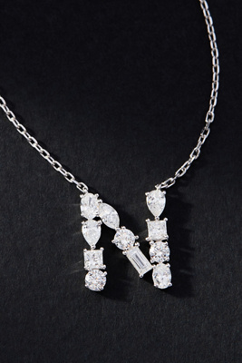 By Anthropologie White Gold Diamond Monogram Necklace In Multicolor