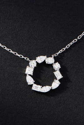 By Anthropologie White Gold Diamond Monogram Necklace In Multicolor