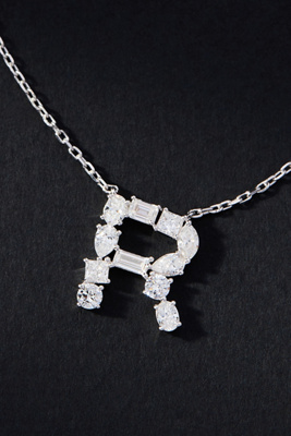 By Anthropologie White Gold Diamond Monogram Necklace In Multicolor