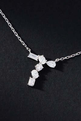 By Anthropologie White Gold Diamond Monogram Necklace In Multicolor