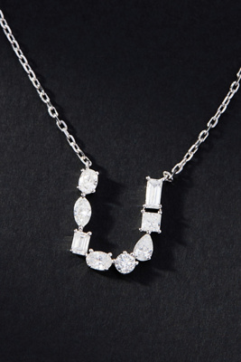 By Anthropologie White Gold Diamond Monogram Necklace In Multicolor