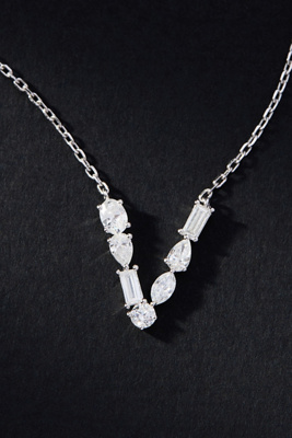 By Anthropologie White Gold Diamond Monogram Necklace In Multicolor