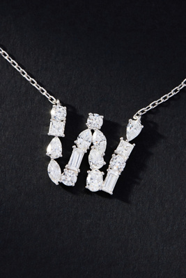By Anthropologie White Gold Diamond Monogram Necklace In Multicolor