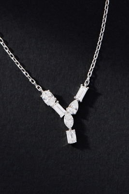 By Anthropologie White Gold Diamond Monogram Necklace In Multicolor