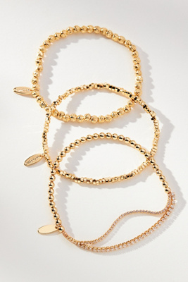 By Anthropologie Mini Mixed Beaded Bracelets, Set Of 3 In Gold