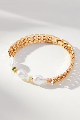 Shop By Anthropologie Triple Pearl Watchband Bracelet In White