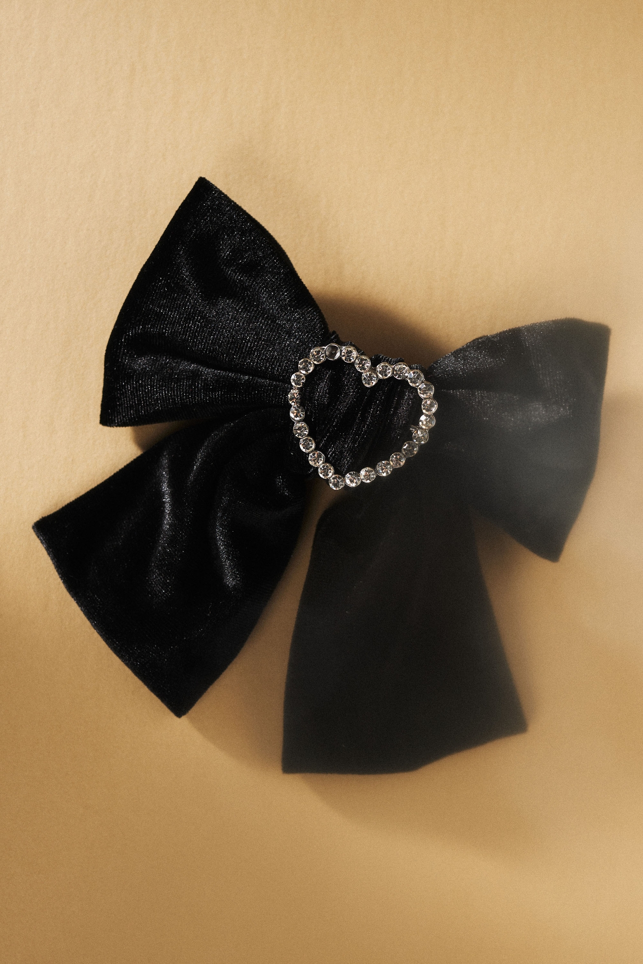 Velvet Rhinestone Heart Bow