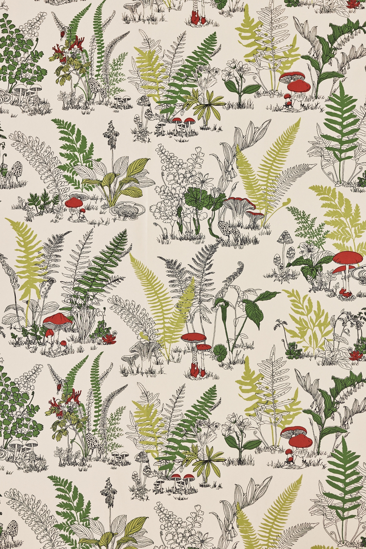 Mushroom Garden Toile Wallpaper