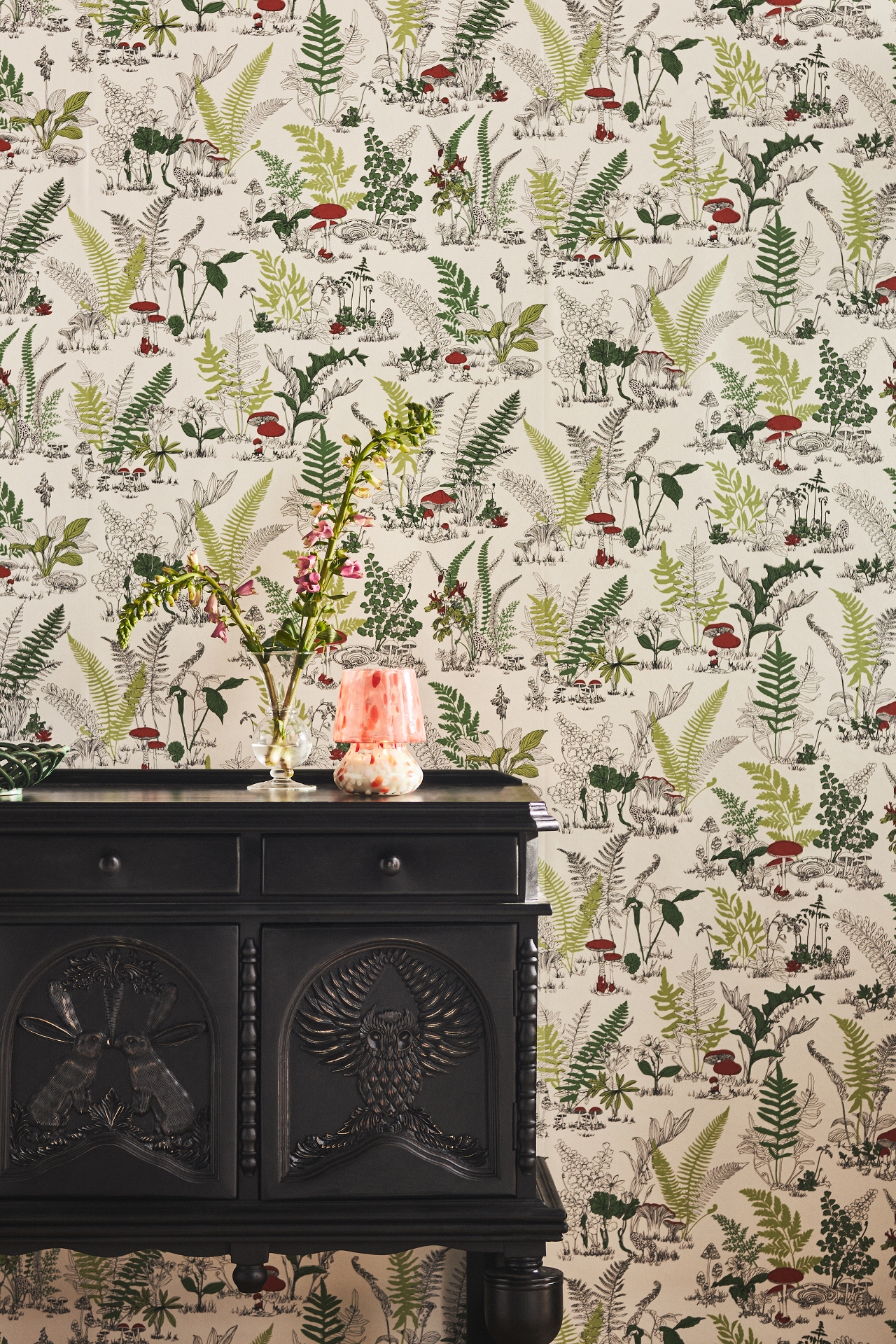 Mushroom Garden Toile Wallpaper