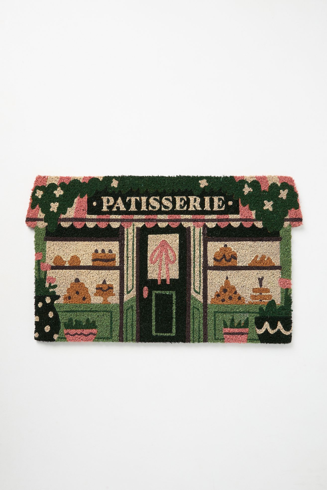 Patisserie Printed Coir Doormat - Green, Standard, 18" x 30"