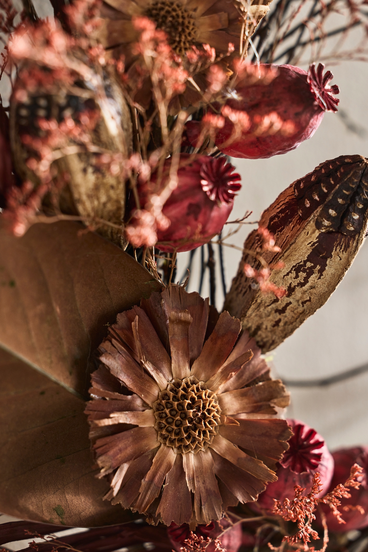 Dried Papaver + Feather Wreath