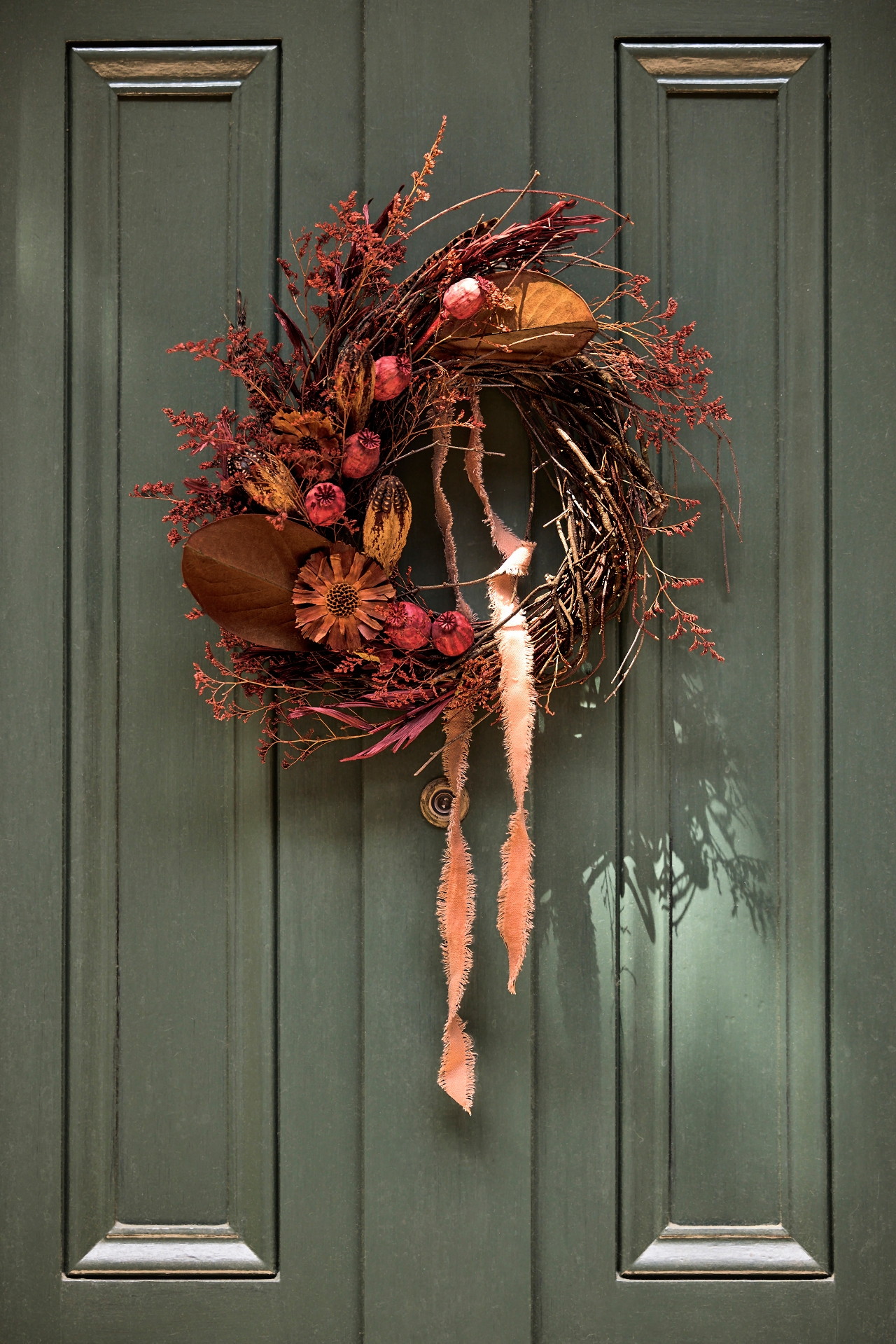 Dried Papaver + Feather Wreath