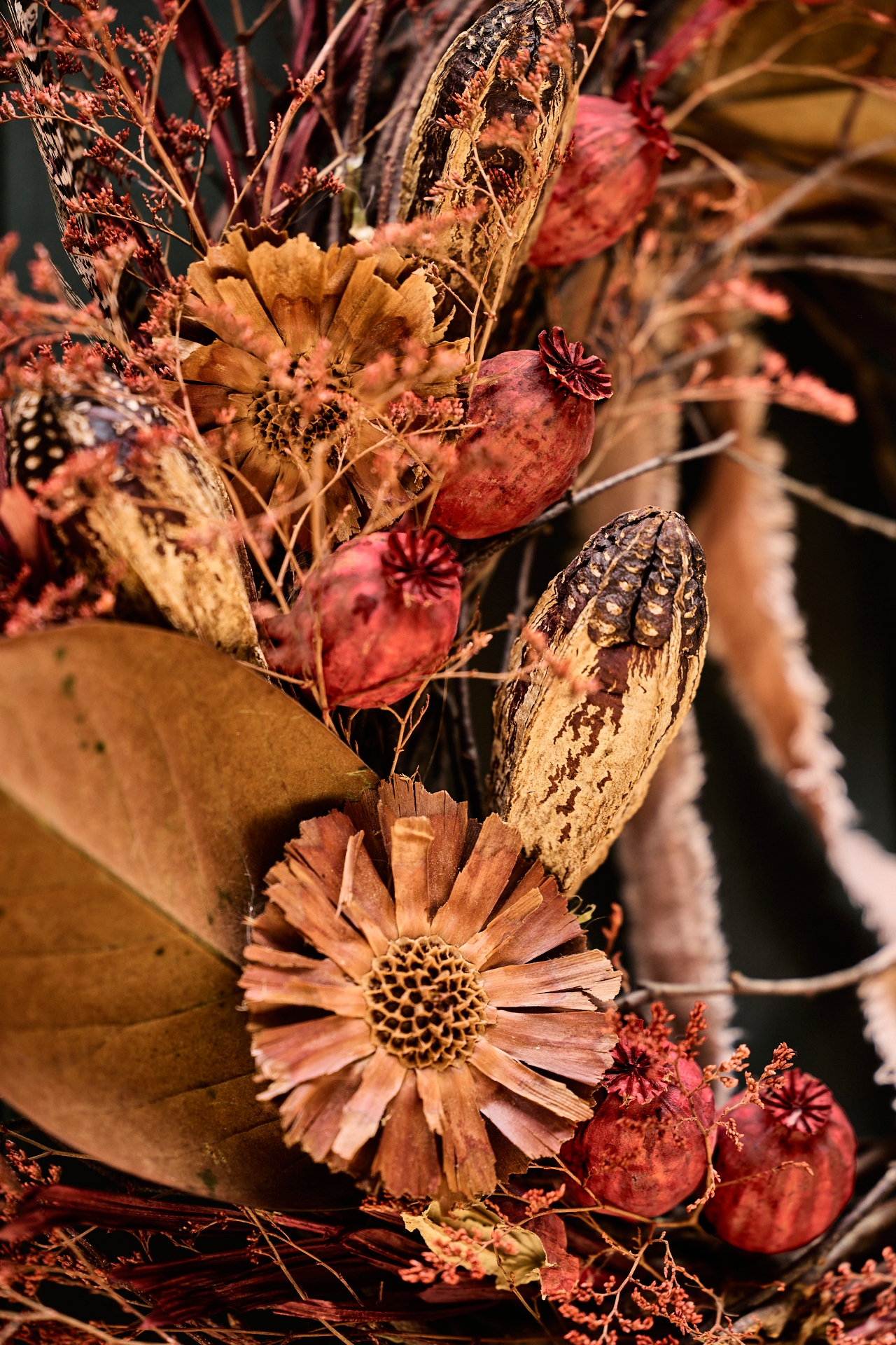 Dried Papaver + Feather Wreath