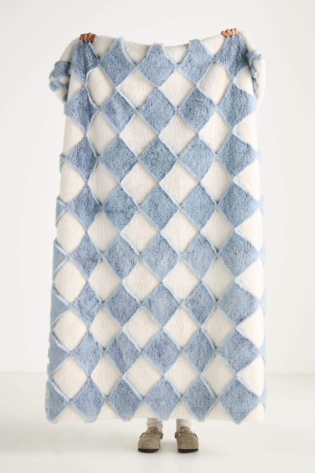 Chella Checkered Faux Fur Throw Blanket - Blue, Standard, 50" X 60"