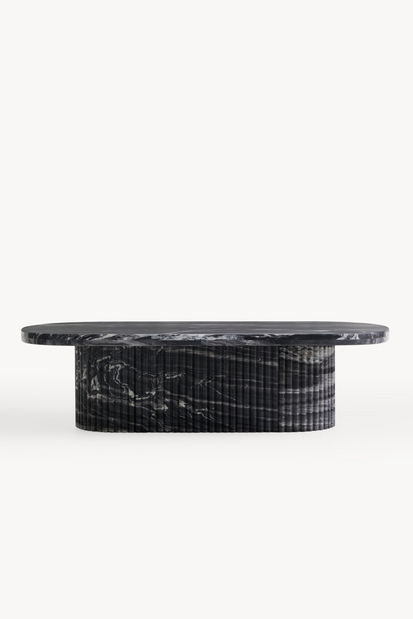 Kanta Oval 55" Fluted Marble Coffee Table - Tuxedo Marble, 55"