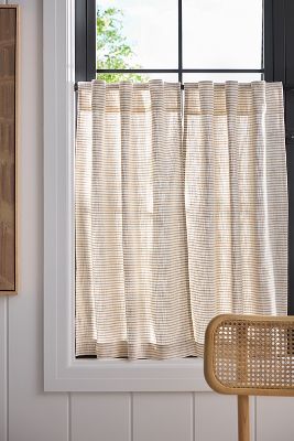 Anthropologie Mindra Striped Cotton Café Curtains, Set Of 2 In Neutral
