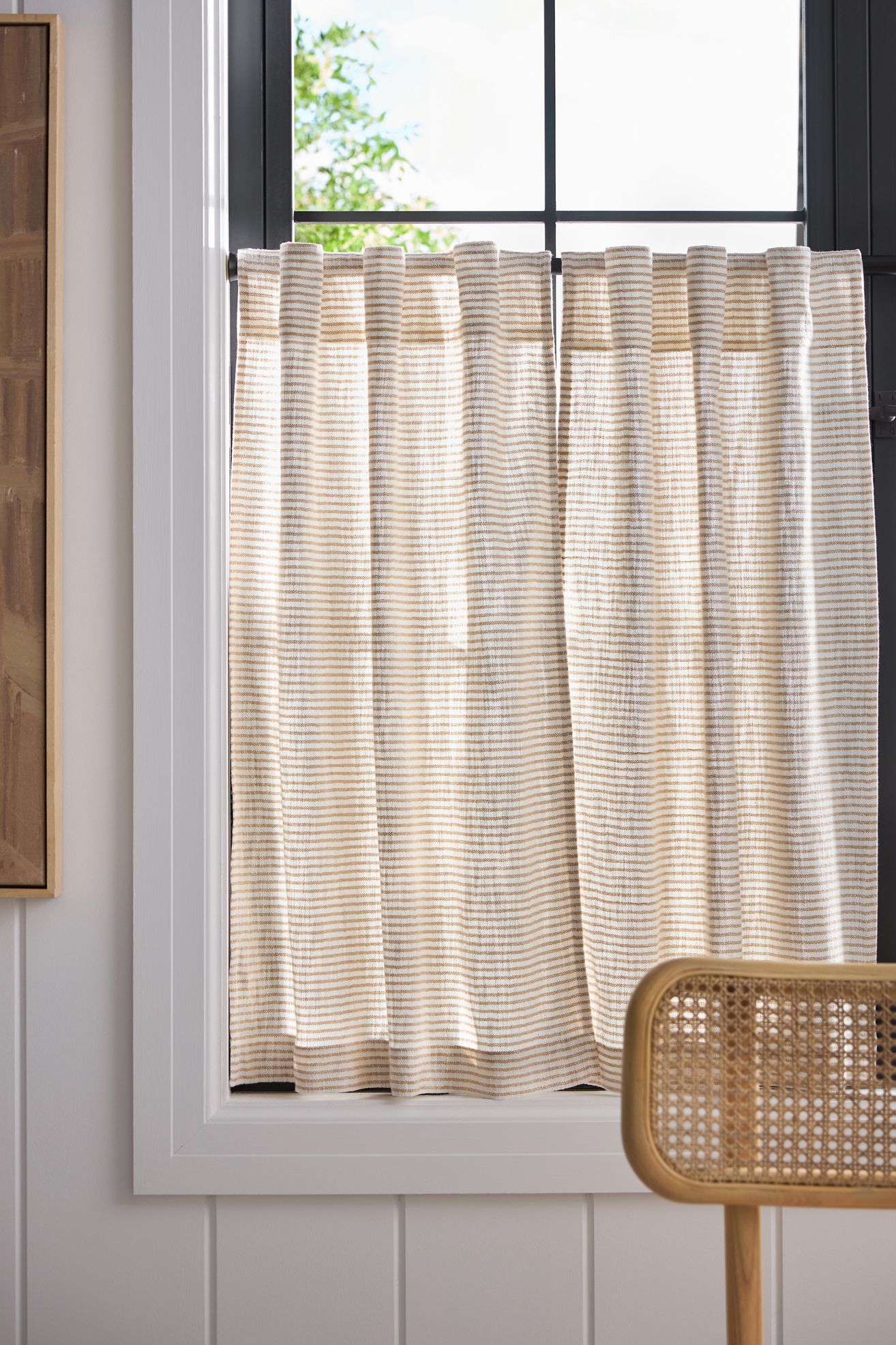 Mindra Striped Cotton Café Curtains, Set of 2 - Neutral, Standard, 25" x 36"