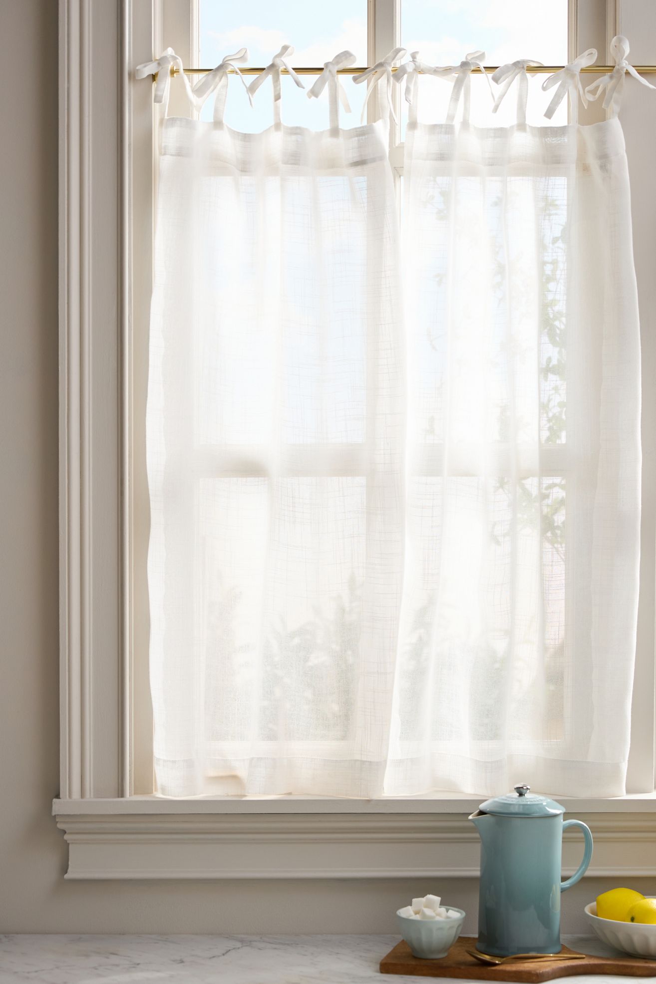 Lena Sheer Woven Café Curtains, Set of 2 - White, 25" x 36"