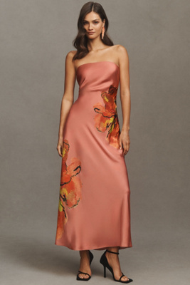 Hutch Strapless Column Satin Maxi Dress In Multicolor