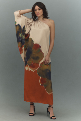 Hutch One-Shoulder Column Satin Maxi Dress | Anthropologie