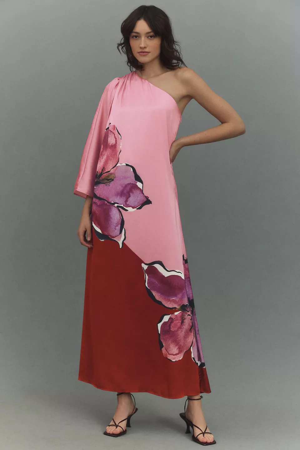 Hutch One-Shoulder Column Satin Maxi Dress