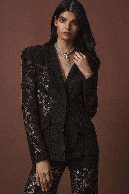 Shop Sans Faff Kensington Lace Blazer Jacket In Black