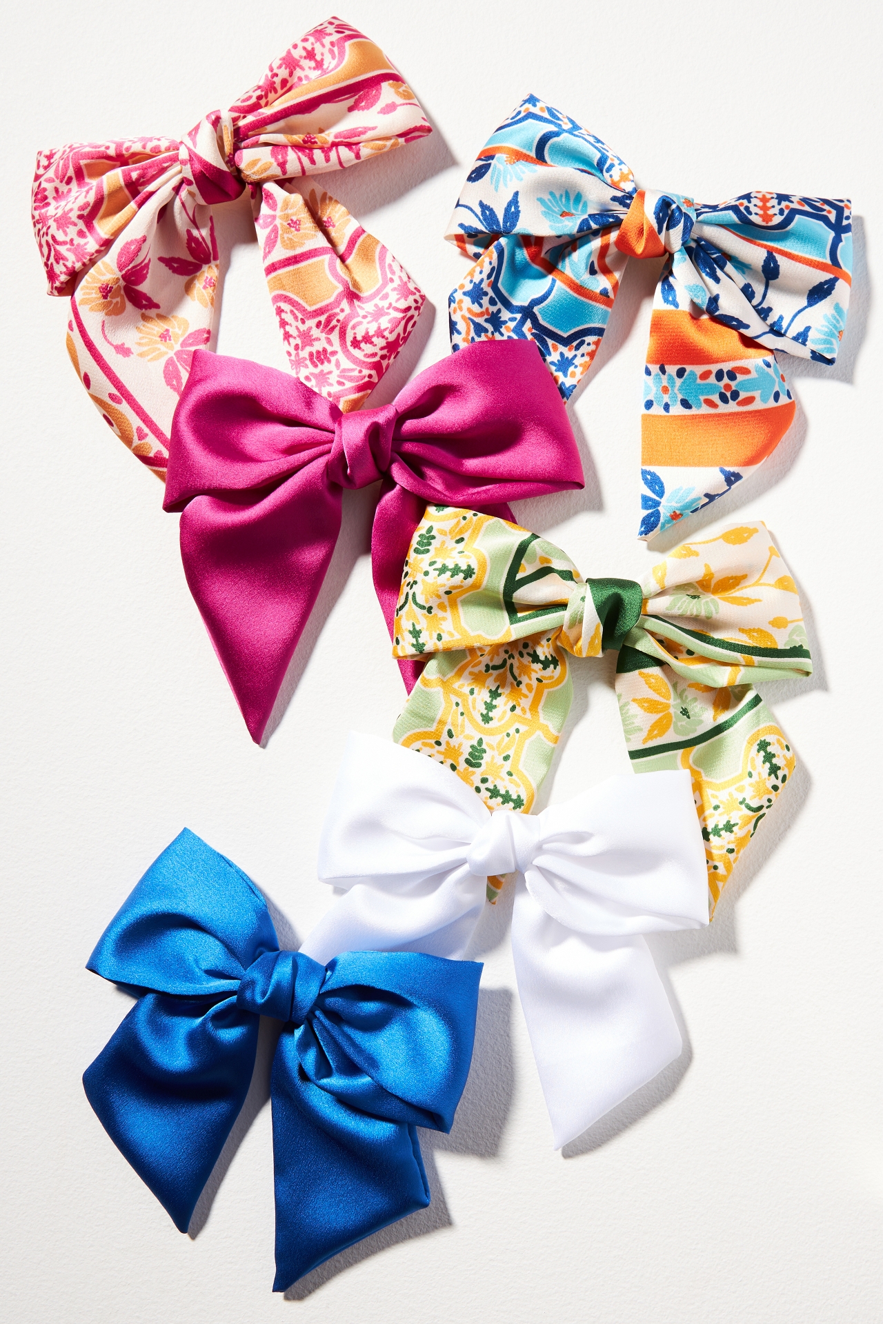 Printed & Solid Hair Bows, Set of 2