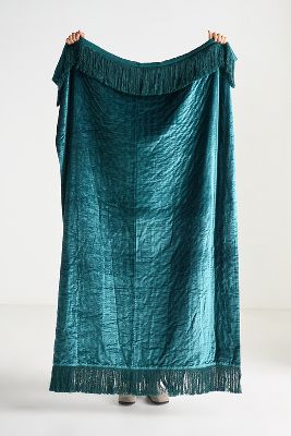 Anthropologie Valentina Velvet Throw Blanket In Green