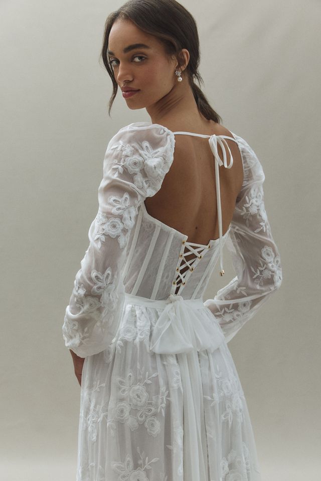 V. Chapman Carmella Long-Sleeve Ruffled Chiffon Maxi Dress #1