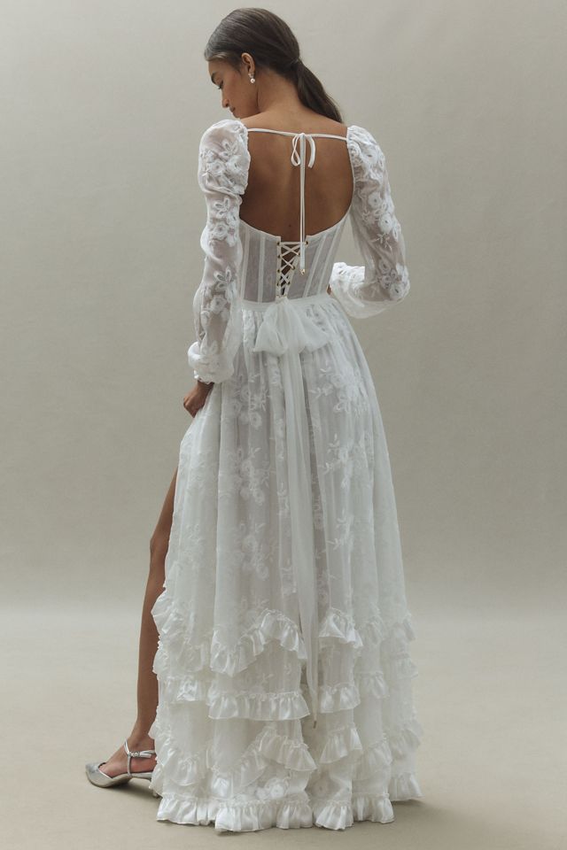V. Chapman Carmella Long-Sleeve Ruffled Chiffon Maxi Dress #2