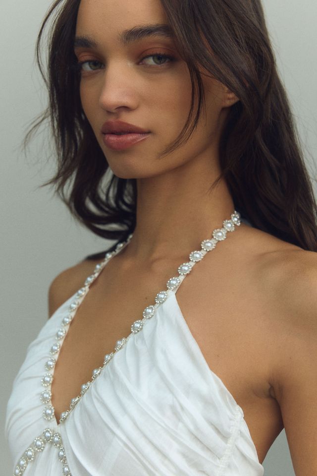 V. Chapman Scarlette Halter Embellished Corset Organza Maxi Dress |  Anthropologie