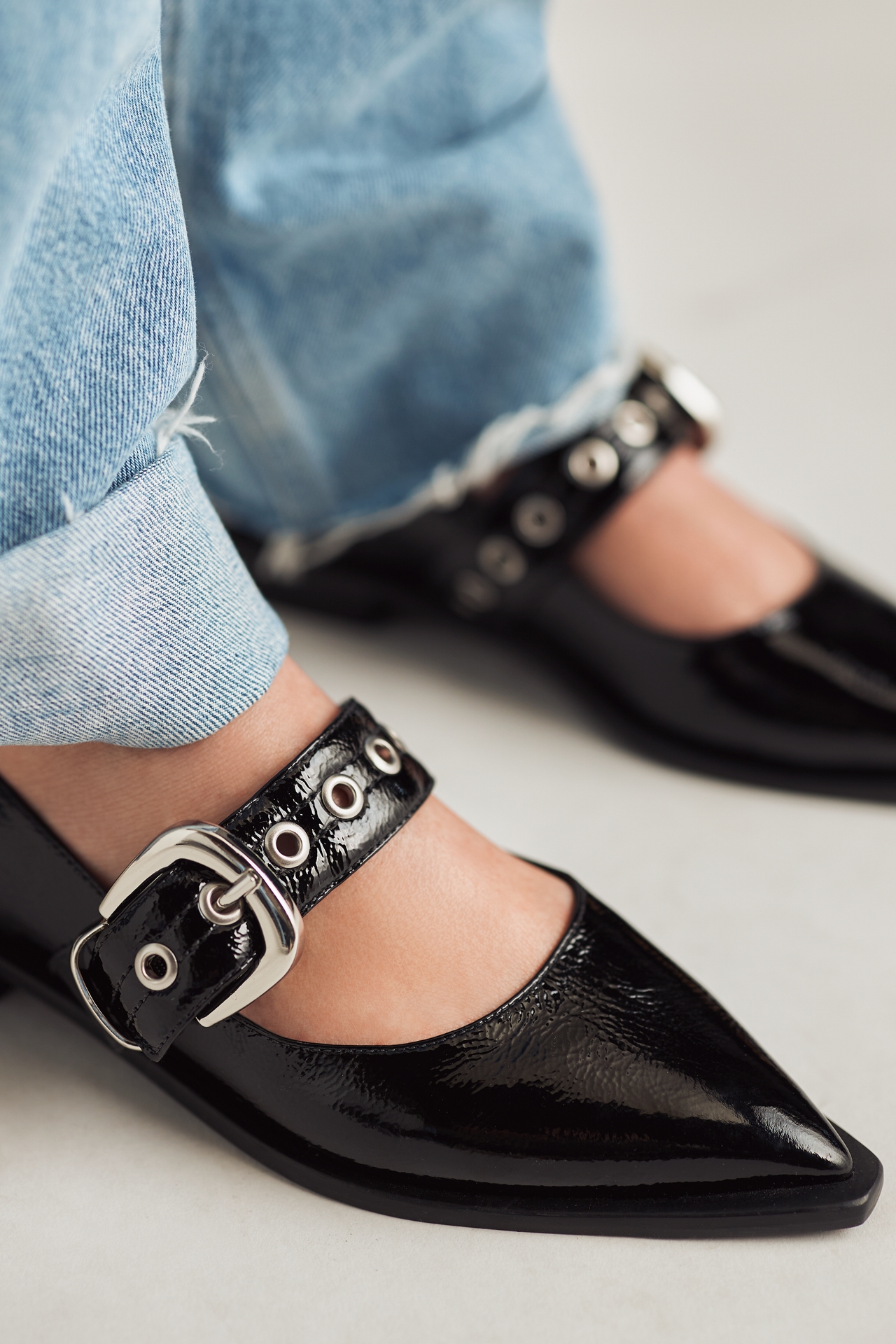 Maeve Pointed-Toe Moto Mary Jane Flats