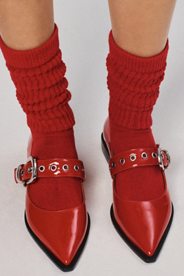 Shop Maeve Pointed-toe Moto Mary Jane Flats In Red