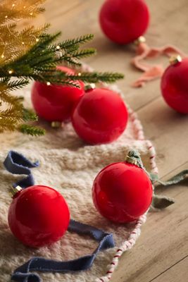 5" Colorful Glass Bauble Ornaments, Set of 6