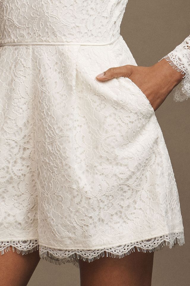 BHLDN Mock-Neck Long-Sleeve Bow-Back Lace Romper #3