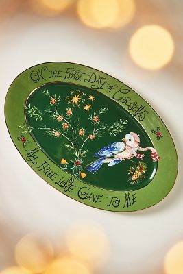 Phannapast Taychamaythakool X Anthropologie Twelve Days Of Christmas Ceramic Stoneware Platter In Green