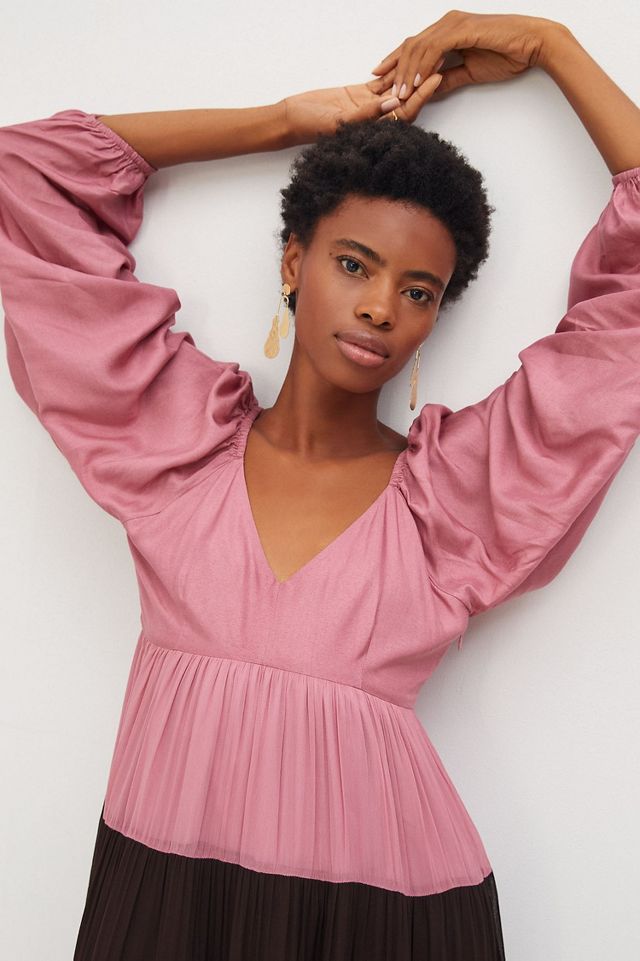 nirmoha Puff-Sleeved Colorblocked Maxi Dress | Anthropologie