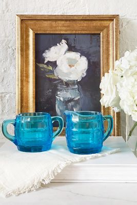 Old Flame Candle Co. Vintage Blue Glass Cream and Sugar Set