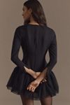 BHLDN Ariella Long-Sleeve Drop-Waist Crepe Fit & Flare Mini Dress