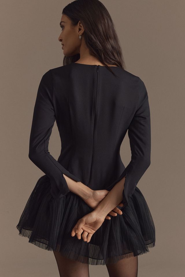 BHLDN Ariella Long-Sleeve Drop-Waist Crepe Fit & Flare Mini Dress #1