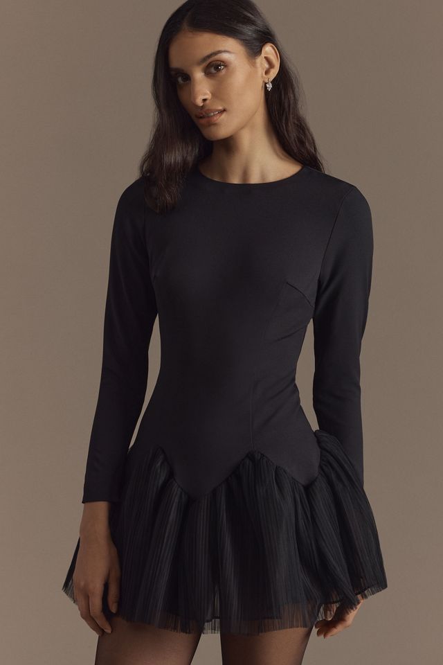 BHLDN Ariella Long-Sleeve Drop-Waist Crepe Fit & Flare Mini Dress #2