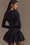 BHLDN Ariella Long-Sleeve Drop-Waist Crepe Fit & Flare Mini Dress