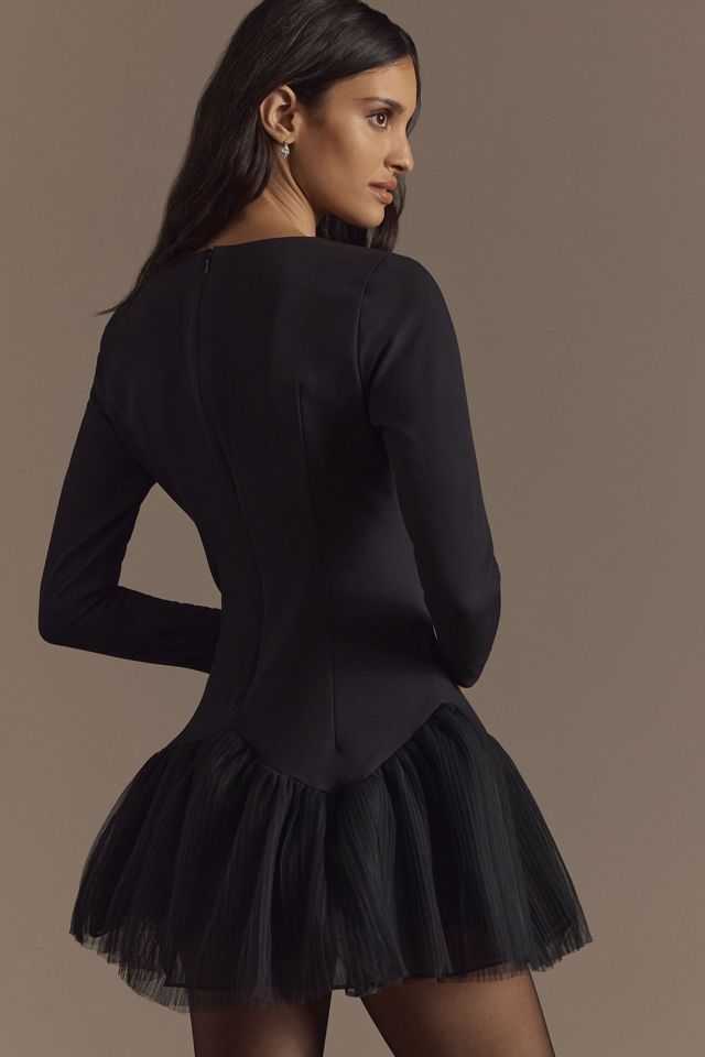 BHLDN Ariella Long-Sleeve Drop-Waist Crepe Fit & Flare Mini Dress #3