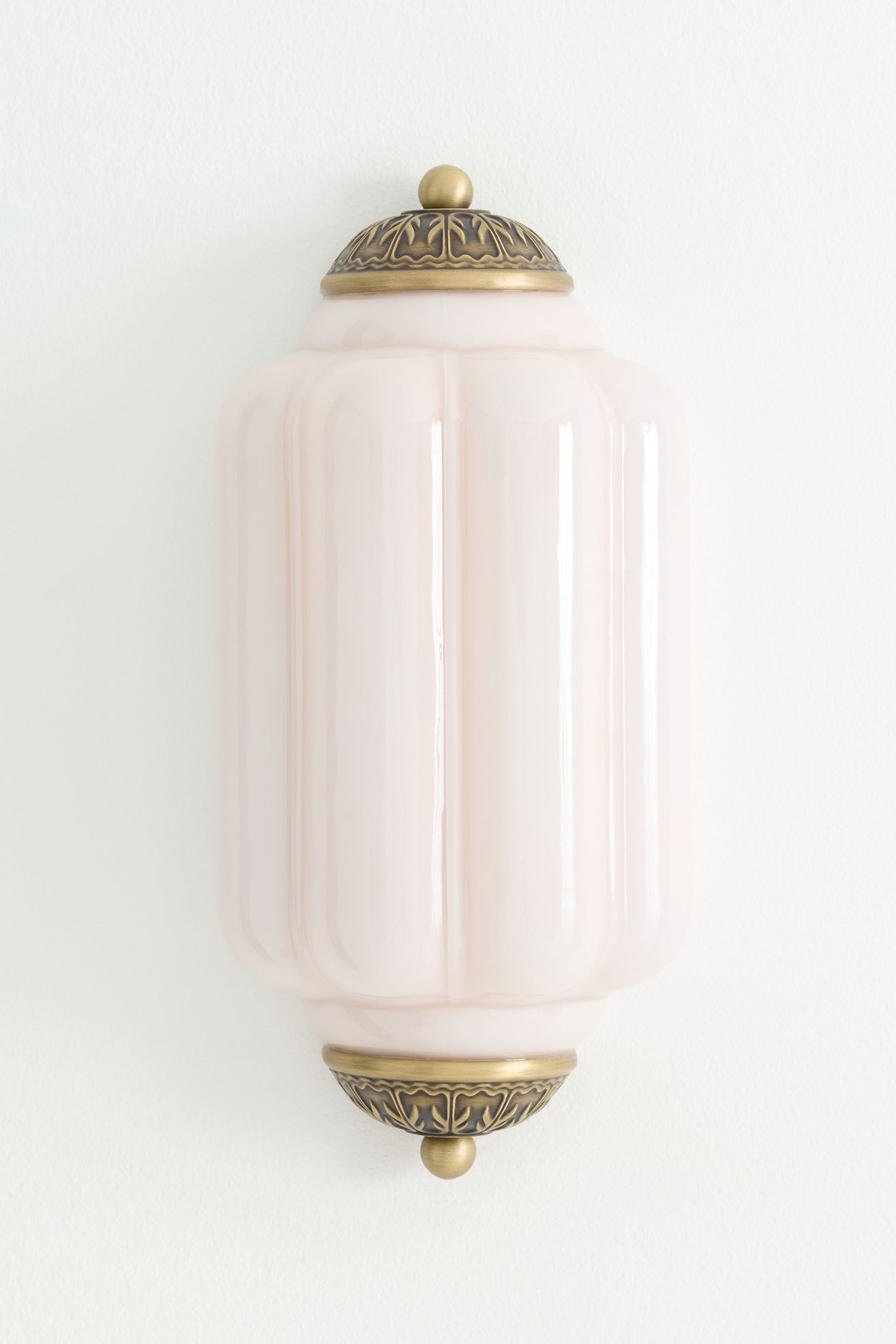 The Eloise Scallop Milk Glass Flush Sconce Wall Light - Blush Pink / Brass, One Size