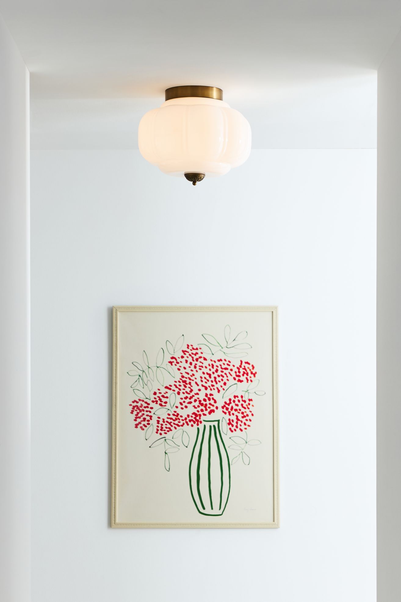 The Eloise Scallop Milk Glass Flush Mount Ceiling Light - White Glass / Brass, Standard, One Size