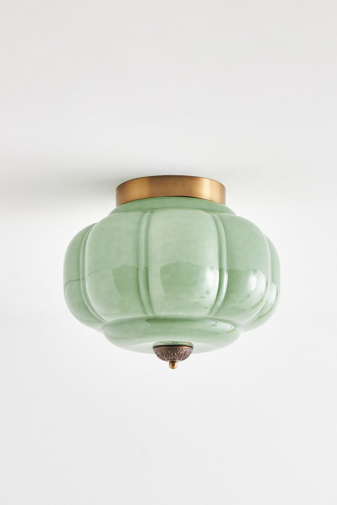 The Eloise Scallop Milk Glass Flush Mount Ceiling Light - Green Glass / Brass, Standard, One Size